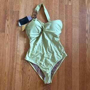 Elegant Light Green One Shoulder Piece Swimsuit